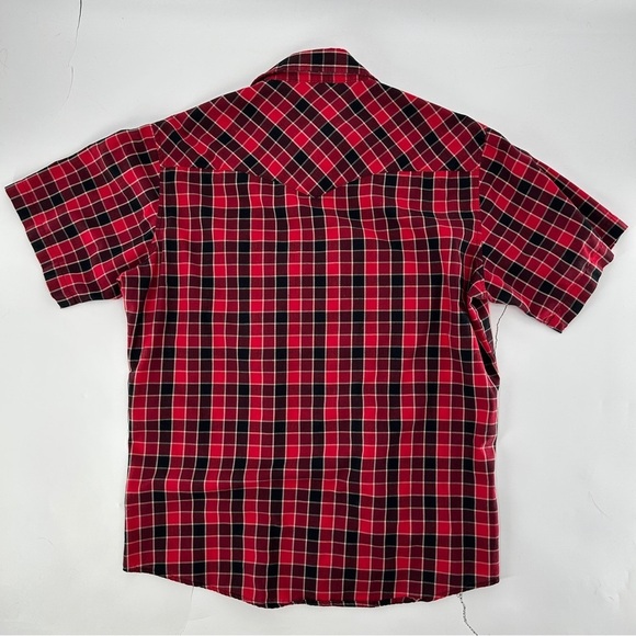 Wrangler Vintage Pearl Snap Red Plaid Short Sleeve Western Shirt Size Large - Picture 2 of 8